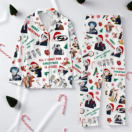 Discover Ateez Is Everything I Want For Christmas 2024 Pajamas Set | Kpop Holiday Sleepwear Gift Family Matching Christmas PJs