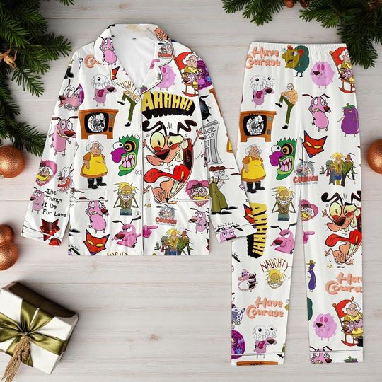 Discover Courage The Cowardly Dog Pajamas Set | The Things I Do For Love | Cozy Cartoon Sleepwear Gift | Christmas Pajamas