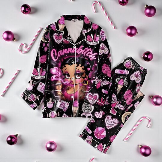 Discover Betty Boop High Spirit Holiday Pajamas Set | Bold Cannabis-Inspired Xmas Outfit | Womens Christmas Sleepwear