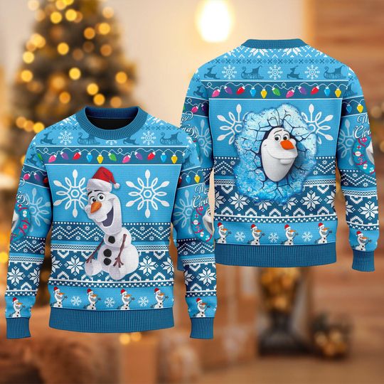 Discover Disney Olaf Snowman Ugly Christmas Sweater, Movie Xmas Sweatshirt, Olaf Snowman Character Christmas Gift For Men Women Kid