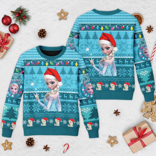 Discover Disney Elsa Ugly Christmas Sweater,  Movie Xmas Sweatshirt, Elsa Princess Character Christmas Gift For Men Women Kid