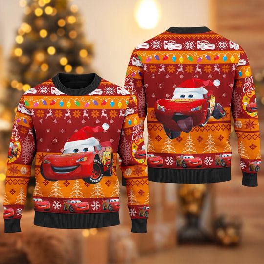 Discover Disney Lightnight McQueen Ugly Christmas Sweater, Car Movie Xmas Sweatshirt, Lightnight McQueen Car Christmas Gift For Men Women Kid