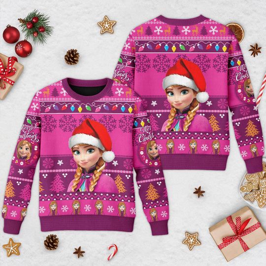 Discover Disney Anna Ugly Christmas Sweater, Movie Xmas Sweatshirt, Anna Princess Character Christmas Gift For Men Women Kid