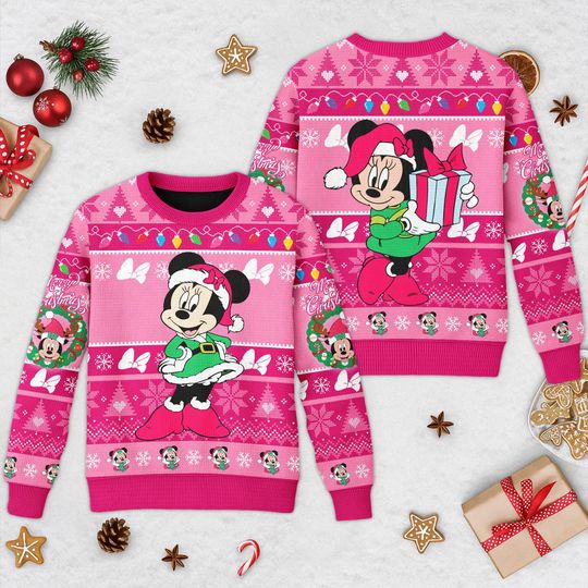 Discover Disney Minniee Mouse Ugly Christmas Sweater, Mickey Mouse Movie Xmas Sweatshirt, Magic Kingdom Minnie Mouse Christmas Gift For Men Women Kid
