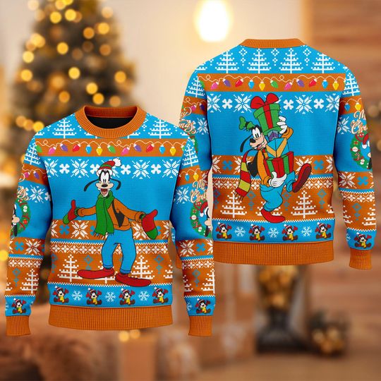 Discover Disney Goofy Dog Ugly Christmas Sweater, Mickey Mouse Movie Xmas Sweatshirt, Goofy Dog Character Christmas Gift For Men Women Kid