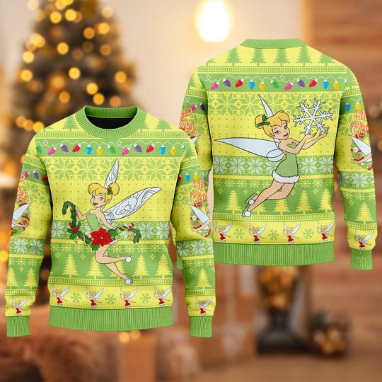 Discover Disney Fairy Tinker Bell Ugly Christmas Sweater, Tinker Bell Movie Xmas Sweatshirt, Fairy Tinkerbell Christmas Gift For Men Women Kid