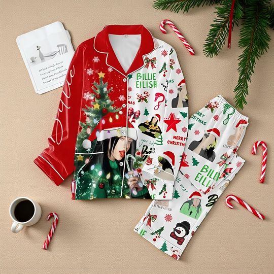 Billie Eilish I Love Eilish Merry Christmas 2024 Pajamas Set | Holiday Sleepwear | Xmas Outfit | Cozy Gift for Fans