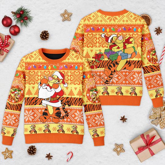 Discover Disney Tigger Ugly Christmas Sweater, Winnie The Pooh Xmas Sweatshirt, Tigger Character Winnie The Pooh Christmas Gift For Men Women Kid
