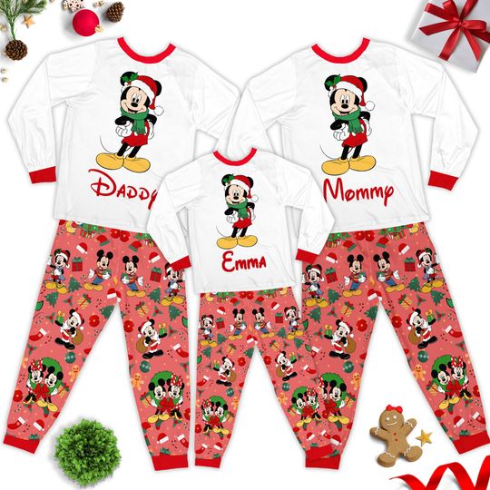 Discover Custom Mickey Mouse Christmas Pajamas, Mickey Mouse Christmas Family Matching Pajama Set, Cartoon Xmas Party Pyjamas, Magic Kingdom Shirt
