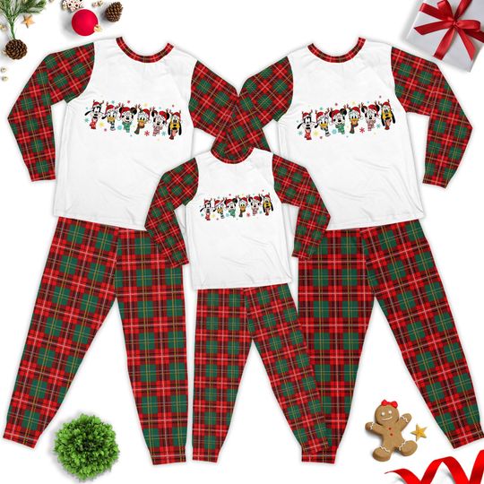 Discover Disney Mickey And Friends Christmas Family Pajamas, Mickey Mouse Christmas Matching Pajamas, Mickey Santa Hat Family Member Pajamas