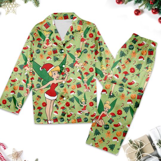 Tinker Bell Christmas Pajamas, Tinkerbell Christmas Pajama Set Gift For Women, Princess Xmas Holiday Party Gift, Magic Kingdom Shirt