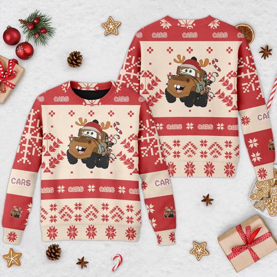 Discover Disney Car Tow Mater Snowflakes Christmas Ugly Sweater, Car Christmas Sweater, Racing Car Xmas Holiday Gift, Tow Mater Family Trip Shirt