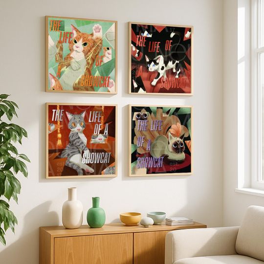 Discover Showcat Art Print Set: Pop Culture Cat Illustrations (Digital Download)