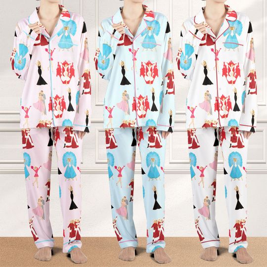 White Christmas Satin Pajama Set For Women, Vintage Christmas Movie Sleepwear Set, White Christmas PJs, Festive Matching Family Loungewear