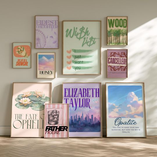 Discover The Life of a Showgirl Prints, Set Of 12 Taylorr Swifts Inspired Posters, Feminine Aesthetic Digital Print, Subtle Lyrics Wall Art