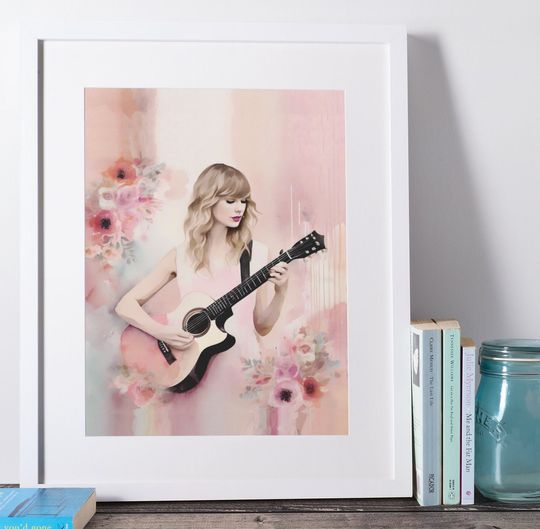 Discover Taylor Guitar Watercolor Art Print: Pink Pastel Wall Decor (Digital Download)