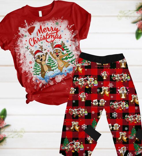Discover Chip N Dale Christmas Pajamas, Couples Matching Pajamas Pants, Disney Merry Christmas Holiday Pajamas, Magic Kingdom Shirt
