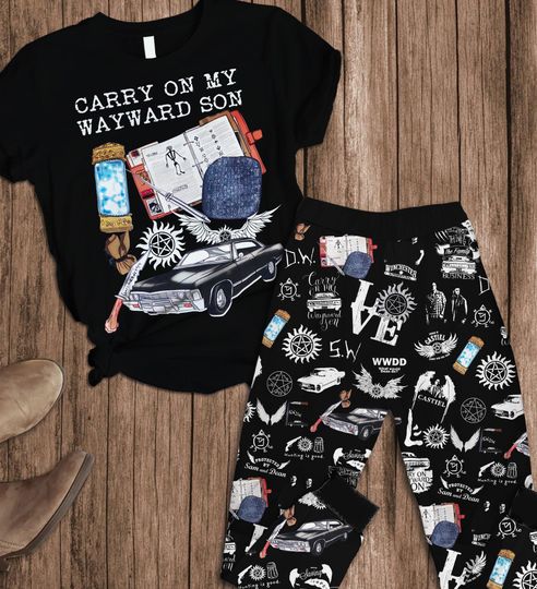 Supernatural Pajamas Set, Supernatural Sitcom Shirt, Winchester Brothers Sleepwear, Supernatural TvSeries Pjs, Sam Dean Halloween Gift