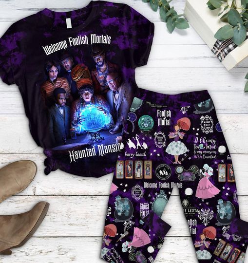 Halloween Haunted Mansion Tshirt, Haunted Mansion Pajamas Set, Horror Foolish Mortals Pants, Spooky Season Pjs, Halloween Gift