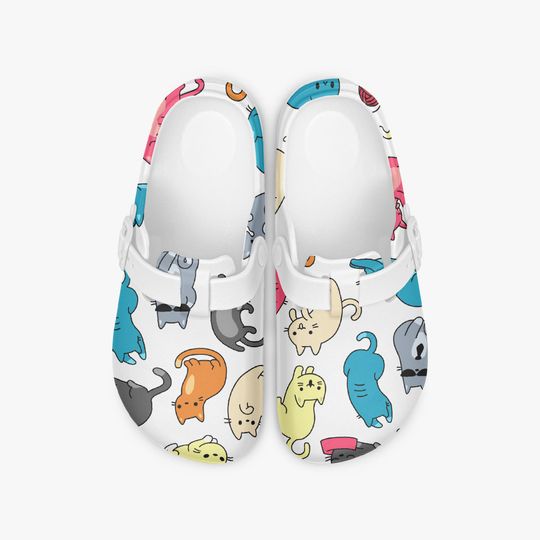 Discover Colorful Cat Design Clogs for Women and Men, Cartoon Kawaii Slippers, Slip-On Cat Motif Mules for Kids