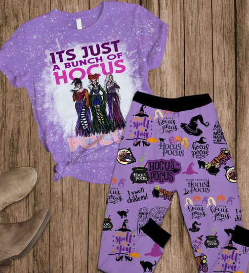 Discover Halloween Hocus Pocus Pajamas Set, Disney Sanderson Sisters Sleepwear, Witches Horror T-Shirt Pants Set, Halloween Cosplay For Her