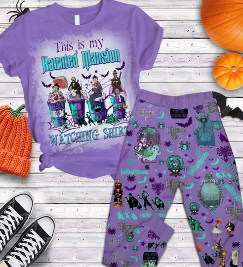 Haunted Mansion Pajamas, Haunted Mansion Shirt, Haunted Mansion Women Pajamas, Haunted Mansion Pj Set, Hitchhiking Halloween Shirt