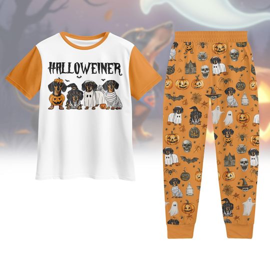 Halloween Dogs Pumpkin Tshirt Pants Set, Spooky Ghost Witch Dog Costume Set, Cute Dog Mom Gift For Women, Fall Halloween Dog Outfit