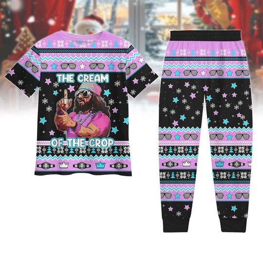Discover Macho Man Randy Savage Pajamas, The Cream Of The Crop Shirt, Macho Man Holiday Pajamas, Christmas Movie Shirt, Funny Christmas Gift