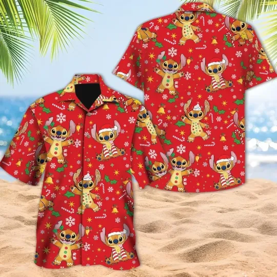 Discover Cute Stitch Cosplay Gingerbread Man Christmas Party Holiday Season Hawaiin Shirt
