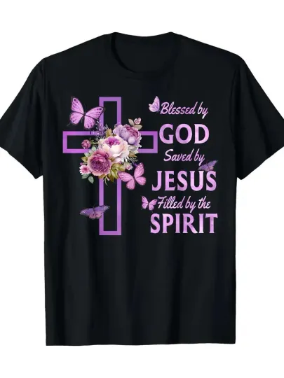 Discover Christian T-Shirt Blessed By God Saved By Jesus