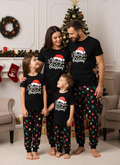 Discover Family Christmas Pajamas T-shirt Pants Set Merry Xmas Loungewear Set Holiday Gift
