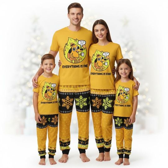 Discover This Is Fine Everything Christmas Pajamas Set, Fine Dog Meme Shirt, Funny Holiday Pajamas, Xmas Gift For Animal Lovers