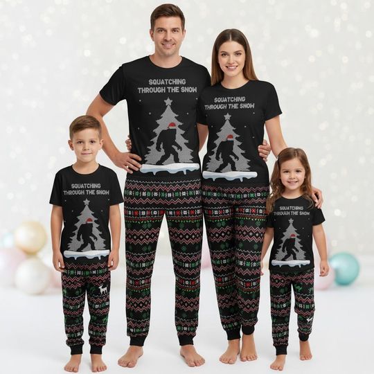 Bigfoot Santa T-shirt Pants Set, Bigfoot Merry Xmas Pajamas Set, Sasquatch Holiday Loungewear Set, Cozy Holiday Sleepwear Outfit