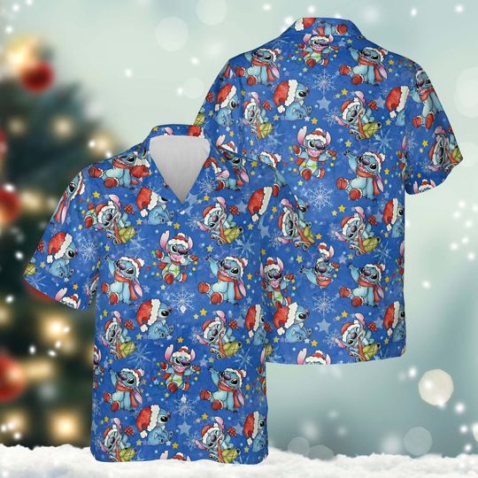 Discover Funny Stitch Christmas Hawaiian Shirt, Disney Christmas Button Shirt, Stitchmas Shirt, Lilo And Stitch Xmas Holiday Party Tee, Stitch Lover