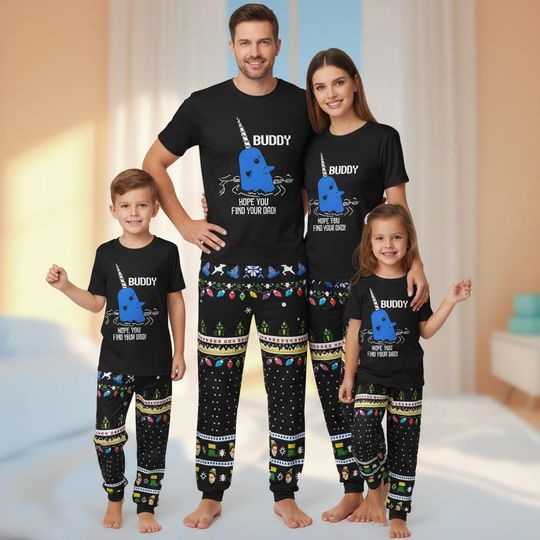 Discover Elf Movie Christmas Pajamas, Buddy Hope You Find Your Dad PJs Set, Funny Holiday Sleepwear, Black Xmas Pajamas Gift for Men Women