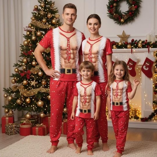 Discover Santa Family Christmas Pajamas, Santa T-shirt Pants Set, Funny Xmas Loungewear Set, Holiday Gift