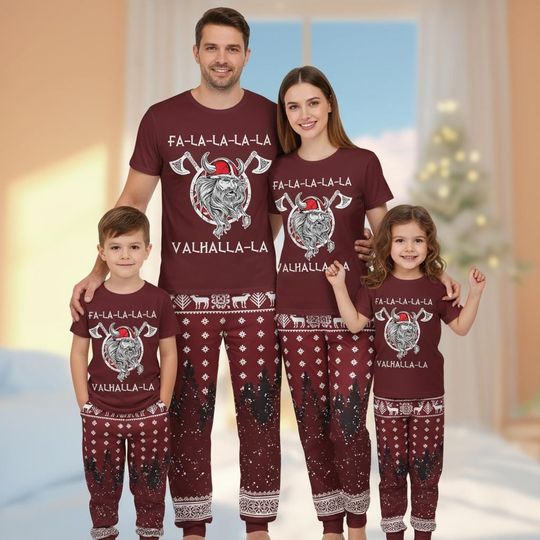 Discover Viking Family Christmas Pajamas, Valhalla T-shirt, Viking Dad Pajamas Pants, Viking Valhalla Sleepwear Set,Xmas Loungewear Set, Holiday Gift