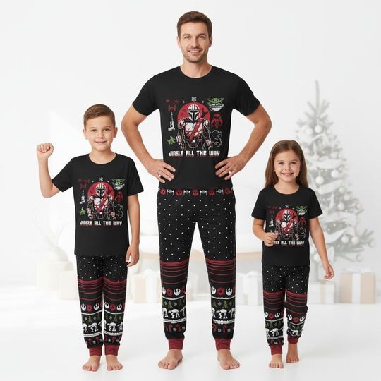 Discover Star Wars Family Christmas Pajamas, Mandalorian T-shirt Pants Set, Merry Sithmas Darth Vader Shirt, Disney Galaxy's Edge Pants, Family Pjs