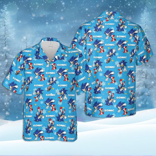 Discover Sonic Christmas Hawaiian Shirt, Sonic the Hedgehog Hawaiian Shirt, Winter Christmas Disney Hawaiian