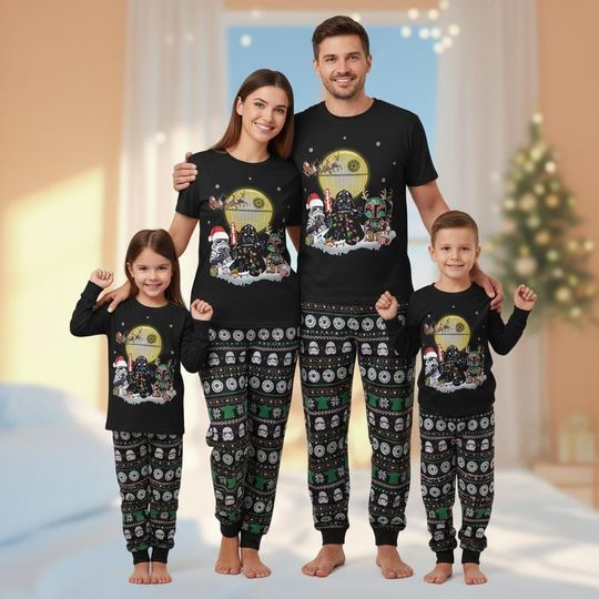Star Wars T-shirt Pants Set, Darth Vader Xmas Pajamas Set, Xmas Holiday Gift, Cute Holiday Outfit, Xmas Gift for Fans, Family Matching Pjs