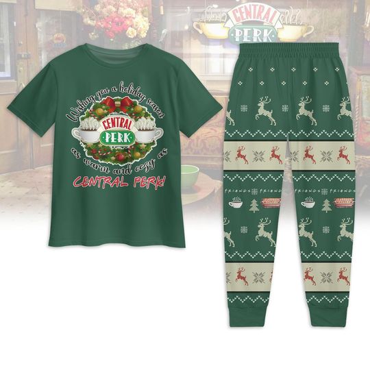 Central Perk Pajamas Set, Friends Tv Show T-shirt Pants Set, TV Series Holiday Pajamas, Xmas Movie Sleepwear, Christmas Family Shirt