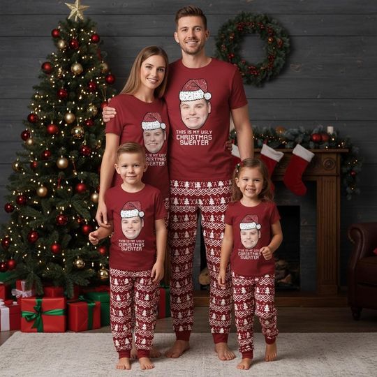 Discover Custom Face Christmas Pajamas Set, Personalized Photo Xmas Pajamas, Christmas Party Gift, This Is My Ugly Christmas Sweater