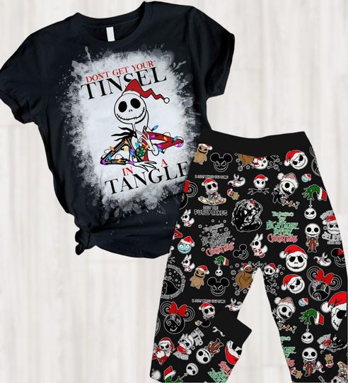 Jack Skellington Santa Christmas Pajamas, Nightmare Before Christmas Shirt, Oogie Boogie Xmas Pj Set, Christmas Gift