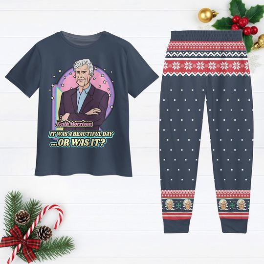Discover Christmas Keith Morrison Pajamas, True Crime Pajamas Pants, Journalist It Was A Beautiful Day Shirt, Funny Christmas Gift