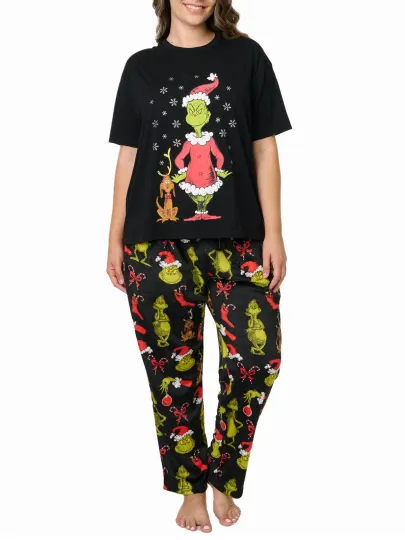 Discover Women's Plus Size The funny character T-Shirt & Pant Plush Pajama Set Dr Seuss Christmas