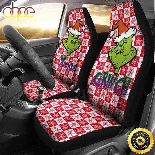 Discover Christmas Car Seat Cover, funny character Red Snowflakes 2 Car Seat Covers, Gift