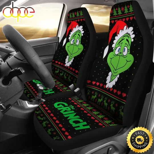 Christmas Car Seat Cover, funny character Christmas 2 Car Seat Covers, Merry Grin
