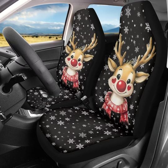 Discover Kawaii Christmas Deer Snowflake Print Car Front Seat Cover, Automotive Seat Cover Accessories Christmas Decoration Breathable