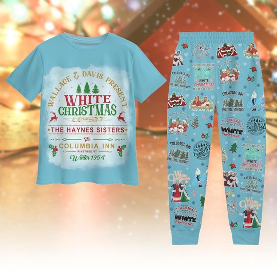 White Christmas Movie Pajamas Set, Vintage Holiday T-Shirt Pants Outfit, Retro 1954 Christmas Sleepwear Gift, White Christmas Pjs