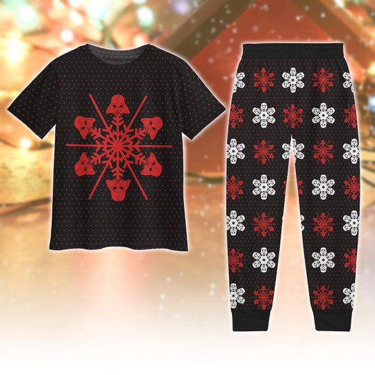 Star Wars Snowflake Christmas Pajamas, Darth Vader Holiday T-Shirt Pants Set, Funny Sci-Fi Sleepwear Gift, Xmas Holiday Pjs